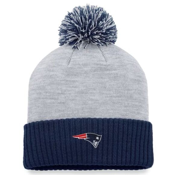NWT New England Patriots NFL Fanatics Heather Gray Cuffed Pom Pom Knit Hat. - Picture 1 of 5